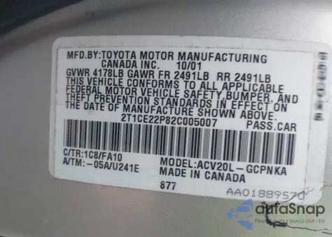 2002 Toyota Camry Solara Se из США, поврежденный, VIN 2T1CE22P82C005007